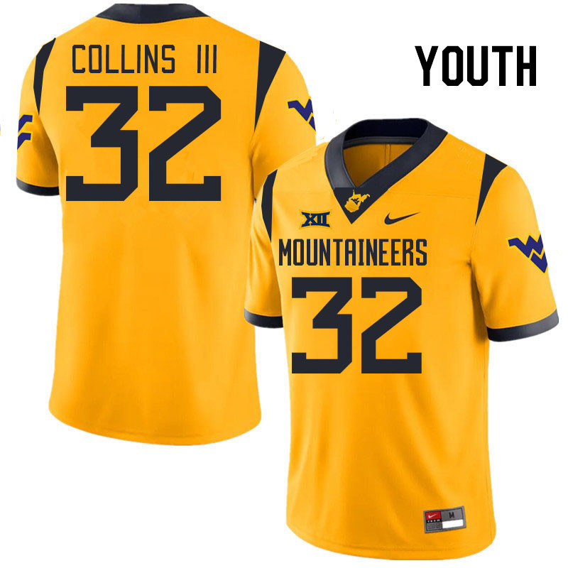 Youth #32 Raleigh Collins III West Virginia Mountaineers College 2024 New Uniforms Football Jerseys